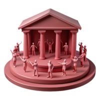 3D Render of People Gathering Around a Temple png