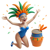 3D Woman in Carnival Costume Dancing with a Drum png