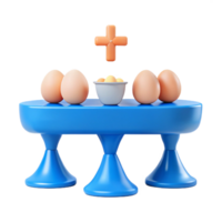 3d hacer de huevos en un mesa con un más firmar png