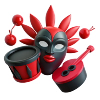 Red and Black Carnival Mask with Drum and Guitar png