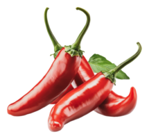 Fresh red chili peppers with vibrant green leaves png