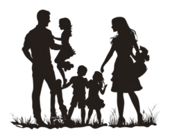 Family enjoying time outdoors in silhouette form png