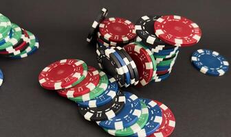 Poker chips,casino concept in a simple background with copy space,. photo