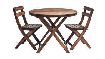 wooden Cafe Table With Two Chairs on transparent background png