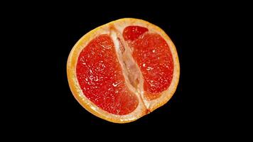 Red grapefruit cut in two on a black background video