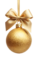 A golden christmas ornament with a bow png