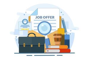 Job offer concept, recruitment search. job offer email, starting a career, vacancies. We are recruiting poster. receive email letter with job offer. Flat illustration on background. vector