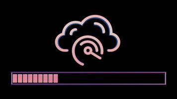 Neon Cloud Computing Icon with Loading Bar on Black Background video