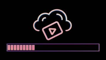 Neon Cloud Computing Icon with Loading Bar on Black Background video