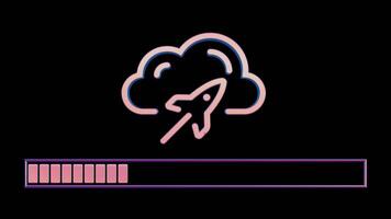 Neon Cloud Computing Icon with Loading Bar on Black Background video