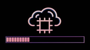 Neon Cloud Computing Icon with Loading Bar on Black Background video