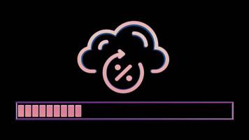 Neon Cloud Computing Icon with Loading Bar on Black Background video