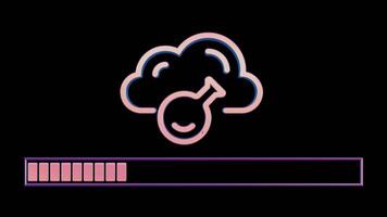 Neon Cloud Computing Icon with Loading Bar on Black Background video