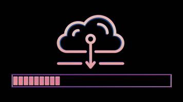 Neon Cloud Computing Icon with Loading Bar on Black Background video