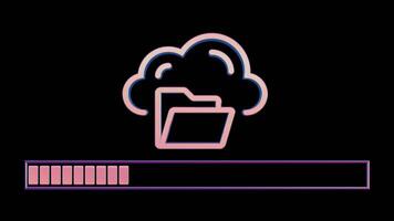 Neon Cloud Computing Icon with Loading Bar on Black Background video