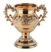 Ornate golden trophy on display png