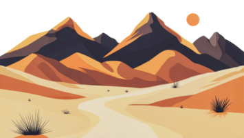 Desert landscape with mountains and sunset view png