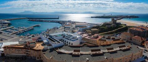 Aerial View of Tarifa Harbor and Castillo de Guzman el Bueno in Spain photo