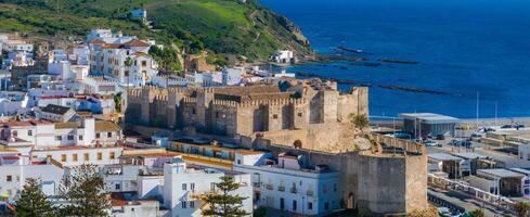 Aerial View of Tarifa with Castillo de Guzman el Bueno and Coastline photo