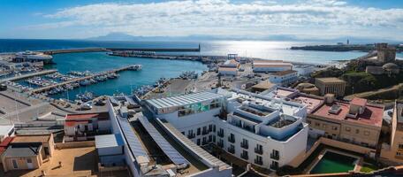 Aerial View of Tarifa Harbor and Castle of Guzman el Bueno, Spain photo