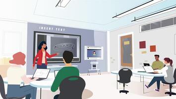 Interactive Modern Classroom with Digital Learning and Technology Integration Concept Design vector