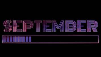 Neon September Text with Loading Bar on Black Background video