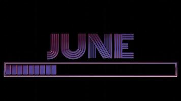 Neon June Text with Loading Bar on Black Background video