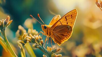 A butterfly is sitting on a flower photo