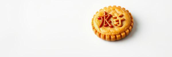 Traditional Chinese mooncake placed on a minimalist surface during the mid-autumn festival celebration photo