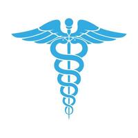 médico firmar, médico símbolo, médico serpiente caduceo logo, caduceo firmar, caduceo símbolo, serpiente médico icono azul vector