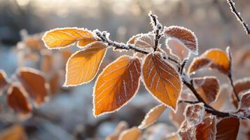 A leaf covered in frost and snow photo