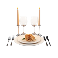 un mesa ajuste con dos velas y un Rosa png