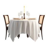 a table with two chairs and a tablecloth png