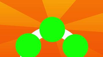 Animation of energetic template showcasing bright green circles arranged in a playful arc against a vibrant orange background, positivity and creativity, ideal for presentations and marketing video