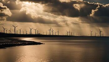 Wind Turbines Silhouetted Against a Cloudy Sky photo