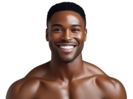 A man with no shirt smiling png