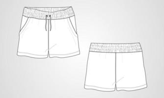 pojkar svettshorts pant teknisk ritning mode platt skiss vektor illustration mall.