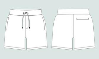 shorts flämta teknisk teckning mode platt skiss mall främre och tillbaka vyer. kläder joggare shorts vektor illustration falsk upp för barn och Pojkar