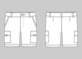 teknisk skiss cargo shorts byxor designmall. cargobyxor. vektor