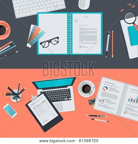 Set of flat design illustration concepts for creative project, graphic design development, business