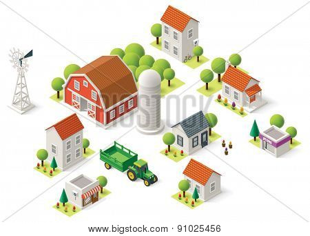 Isometric icons representing rural setting