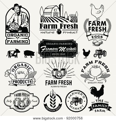 Farm logotypes set. Retro Farm Fresh labels, logos, badges, icons, objects and elements.