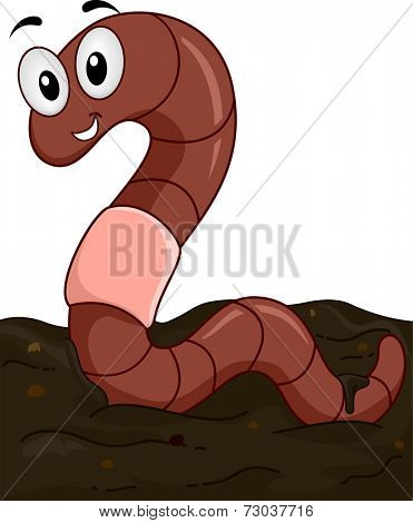 Mascot Illustration Featuring a Worm Cultivating the Soil