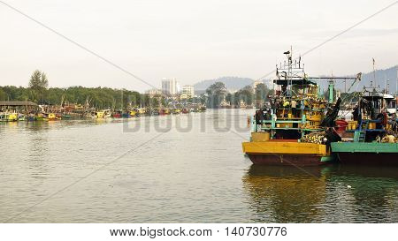 Views of the sea in the fishing village of Tanjung Api Kuantan Pahang Malaysia.