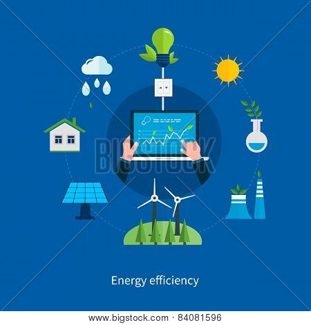 Flat design vector concept illustration with icons of eco friendly energy