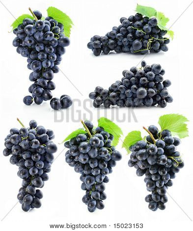 collection cluster of blue grape isolated on white background