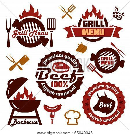 grill menu design elements set