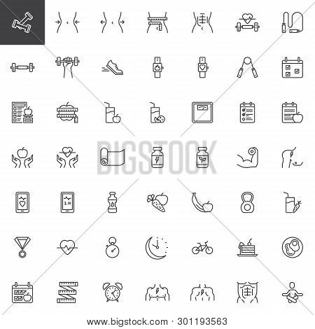 Healthy Lifestyle Line Icons Set. Sport Equipment Linear Style Symbols Collection, Outline Signs Pac