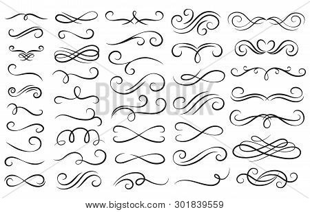 Swirl Ornament Stroke. Ornamental Curls, Swirls Divider And Filigree Ornaments Vector Illustration S