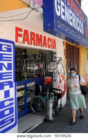 Pharmacy In Mexico With Masked Woman